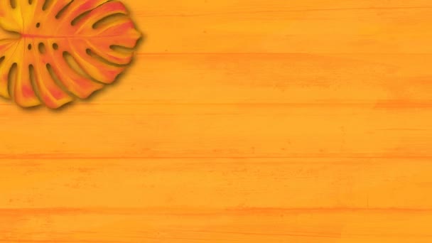 Animazione Arance Foglie Palma Tropicale Sfondo Arancione — Video Stock