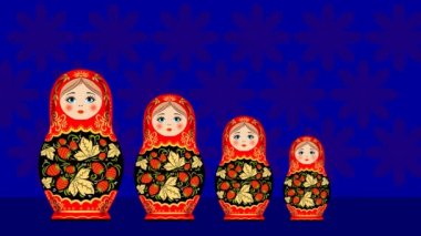 Rus ulusal oyuncağı. Tahta oyuncak. Beş parça renkli matruşka bebekler..