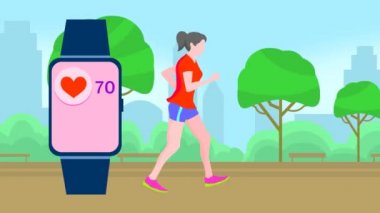 Genç bir kız şehir parkında koşuyor..