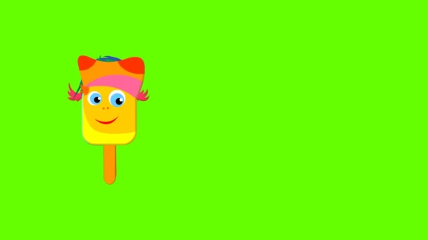 Animation Fünf Lustige Eissorten Erscheinen Auf Gelbem Hintergrund — Stockvideo