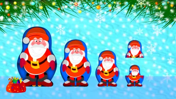 Vídeo Animado Sobre Tema Juguetes Madera Anidando Muñecas Papá Noel — Vídeo de stock