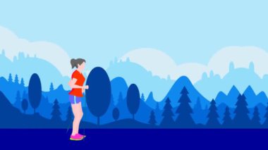 Genç bir kız doğada İskandinav yürüyüşü yapıyor..