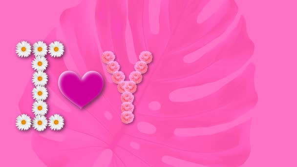 Animation Beschriftung Aus Blumen Ich Liebe Dich — Stockvideo