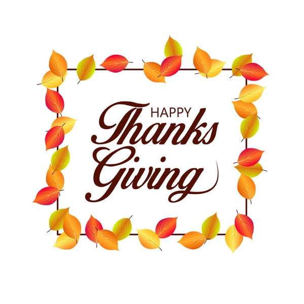 Moderne Typografie Schrift Happy Thanksgiving Day Mit Herbstblättern — Stockvektor