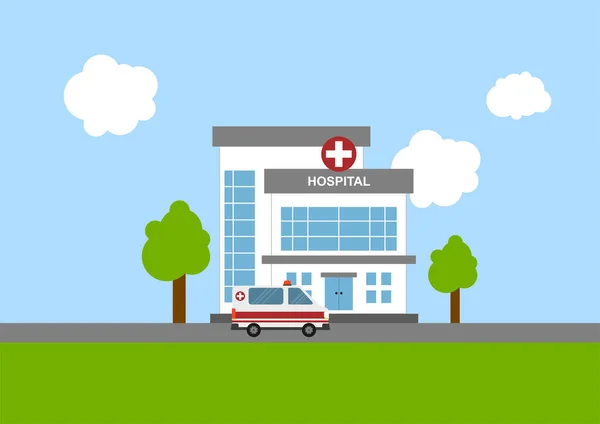 Hastane Binası Ambulansla Ilgili Tıbbi Konseptin Düz Bir Şekilde Yansıması — Stok Vektör