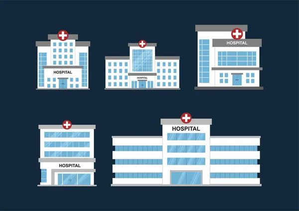 Установить Плоский Векторный Дизайн Больничных Зданий Больничный Вектор Пригодный Инфографики — стоковый вектор