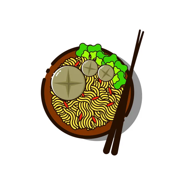 Indonesian Famous Food Flat Design Art Bakso Noodles Vegetables Spices — Stock Vector