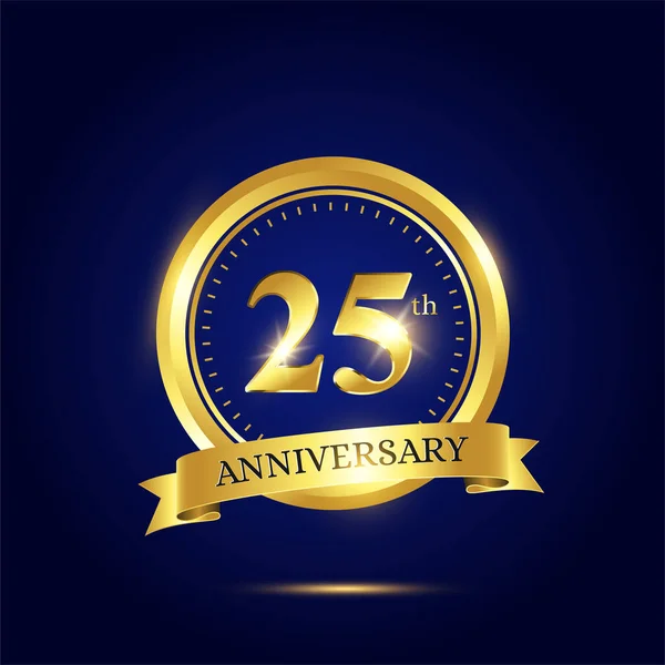 25Η Επέτειος Πολυτελές Πρότυπο Εορτασμού Χρυσό Κύκλο Και Κορδέλα Σκούρο — Διανυσματικό Αρχείο