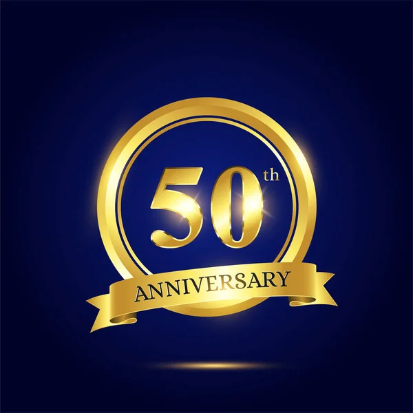 50Th Anniversary Celebration Luxury Celebration Template Golden Circle Ribbon Dark — Stock Vector