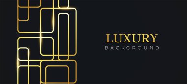 Siyah arka planda modern soyut geometrik. Web pankartı, davetiye, tebrik kartı, kartvizit için uygun altın şekilli lüks şablon