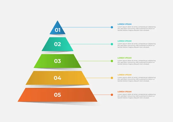 Modelo Infográfico Moderno Forma Pirâmide Dividido Cinco Partes Modelo Negócio —  Vetores de Stock