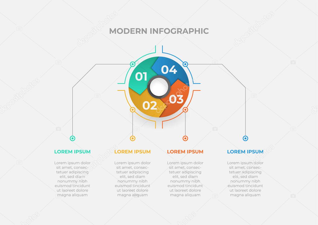 Modern circle chart infographic template with 4 steps. Vector business template for presentation. Creative concept for infographic. Suitable for brochure, workflow, annual report, graph, layouts