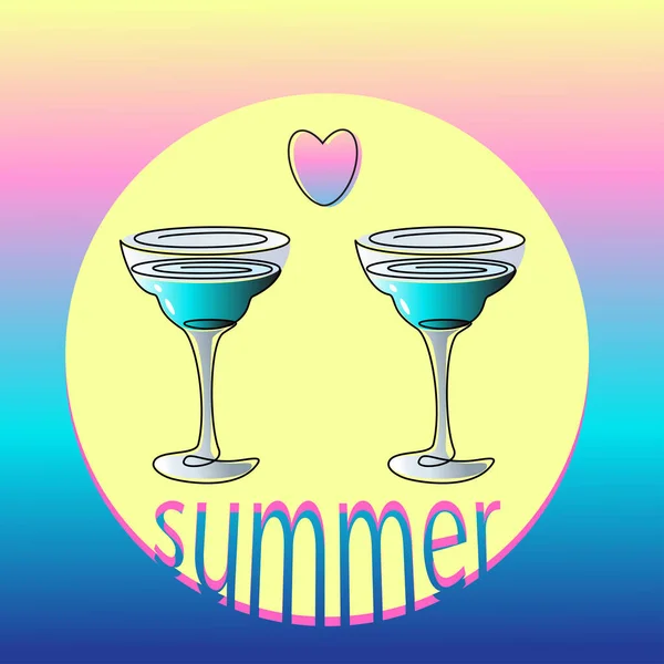 Summer Rest Vacation Cocktails Romance Vector Illustration — Stock Vector