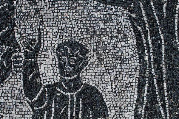 Römisches Mosaik Mit Kleinen Schwarzen Und Weißen Steinfliesen Die Einen — Stockfoto