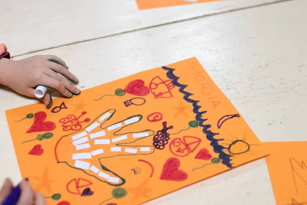 Actividad Científica Para Niños Dibujo Collage Los Huesos Mano Una — Foto de Stock