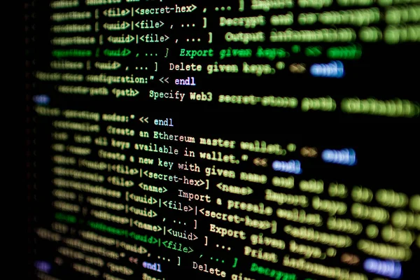 Ethereumのソースコード スマート契約の管理のための契約の暗号通貨と分散型システム とGoで開発された革新的なプログラマブル ブロックチェーン オープンソースコード — ストック写真