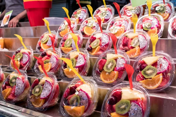Fresh Fruit Salad Cut Packaged Food Drink Summer Beach City — Stock Photo, Image