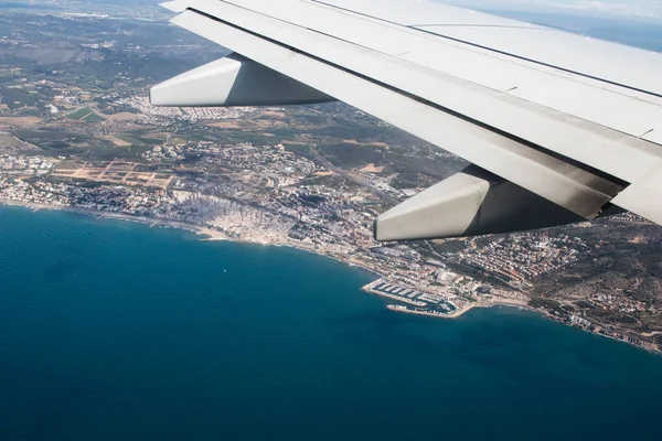 Pohled Pobřeží Letadla Pohled Okna Letadla Turistické Výlety — Stock fotografie