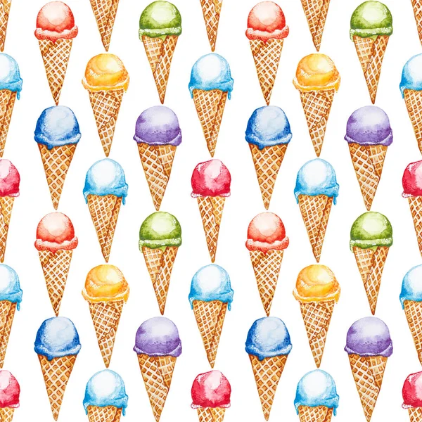 Seamless Pattern Ice Cream Seven Rainbow Colors Hand Drawn Watercolor — Stock Photo, Image