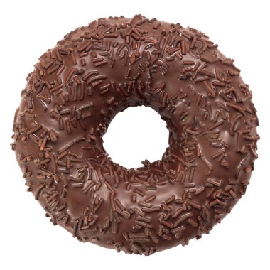 Beyaz arka plan üzerinde izole sprinkles ile çikolatalı çörek.