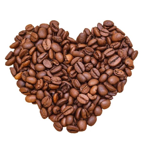 Herzförmige Kaffeebohnen Isoliert Auf Weißem Hintergrund — Stockfoto