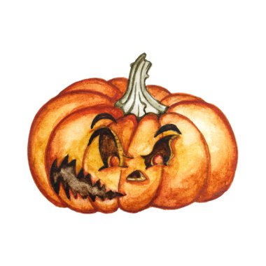 Cadılar bayramı balkabağı suluboya. Beyaz arka planda el çizimi tatil çizimleri izole.