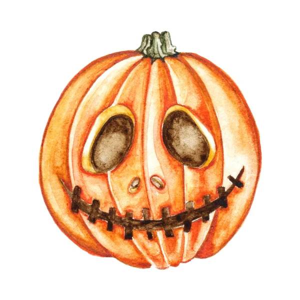 Akwarela Halloween Dynia Ręcznie Rysowane Ilustracje Wakacyjne Izolowane Białym Tle — Zdjęcie stockowe