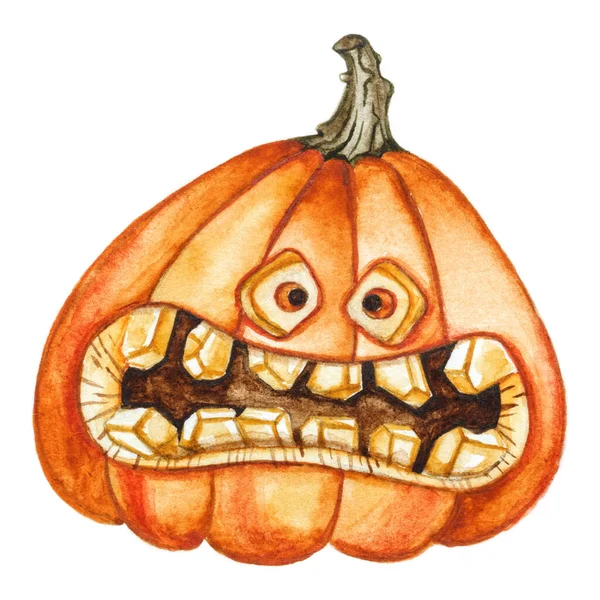 Akwarela Halloween Dynia Ręcznie Rysowane Ilustracje Wakacyjne Izolowane Białym Tle — Zdjęcie stockowe