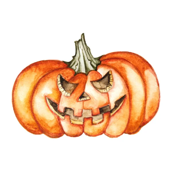 Zucca Halloween Acquerello Illustrazioni Vacanza Disegnate Mano Isolate Sfondo Bianco — Foto Stock