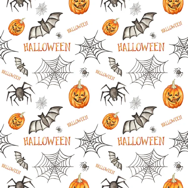 Patrón Sin Costuras Ilustración Acuarela Dibujada Mano Halloween Aislada Sobre —  Fotos de Stock