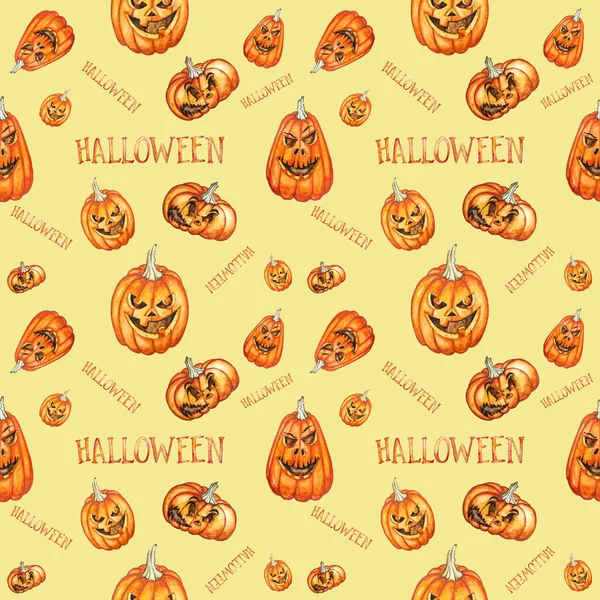 Płynny Wzór Akwarela Halloween Dynie Ręcznie Rysowane Ilustracje Wakacyjne Odizolowane — Zdjęcie stockowe