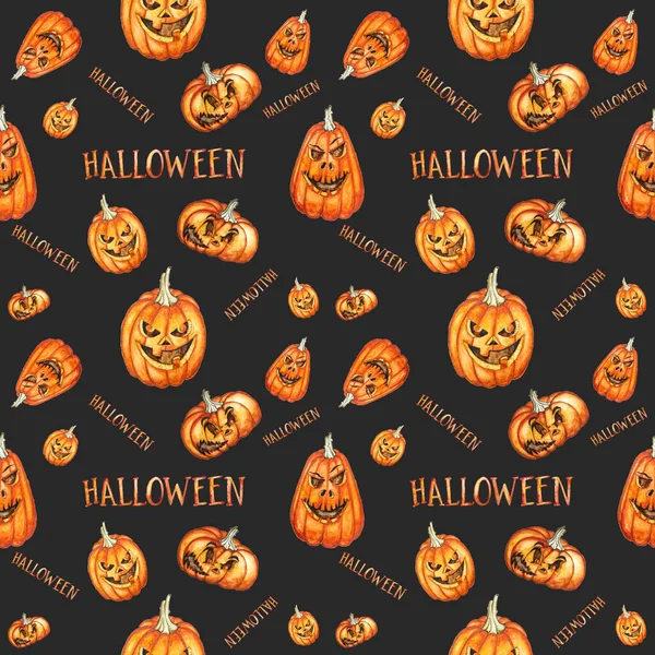 Schema Senza Soluzione Continuità Zucche Halloween Acquerello Illustrazioni Festa Disegnate — Foto Stock