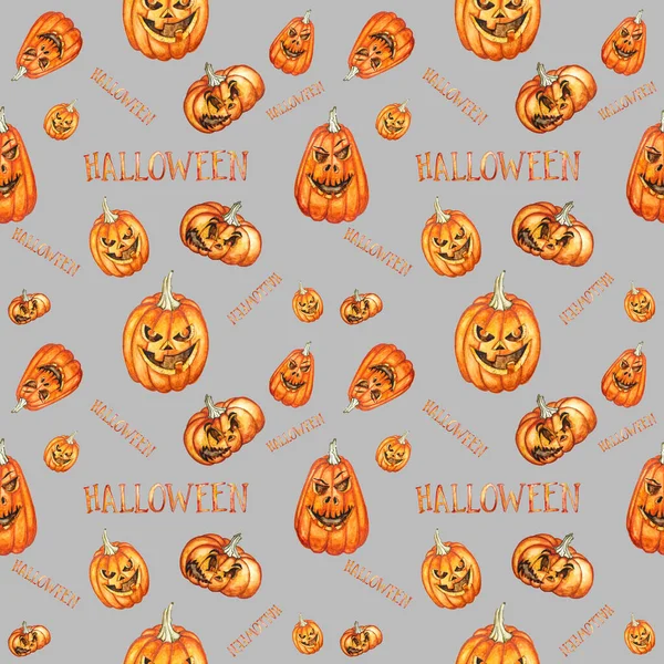 Schema Senza Soluzione Continuità Zucche Halloween Acquerello Illustrazioni Vacanze Disegnate — Foto Stock