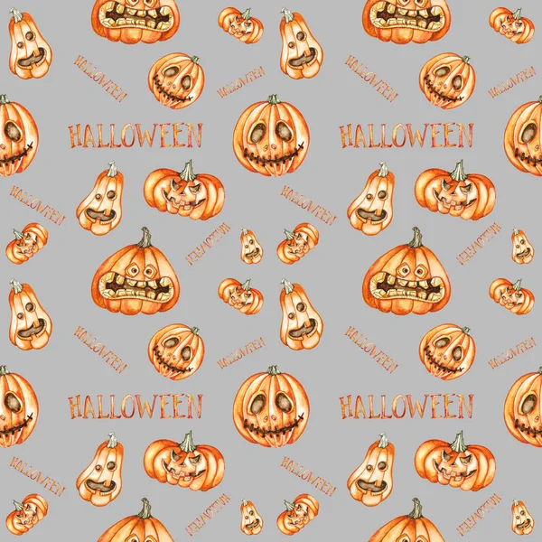 Schema Senza Soluzione Continuità Zucche Halloween Acquerello Illustrazioni Vacanze Disegnate — Foto Stock