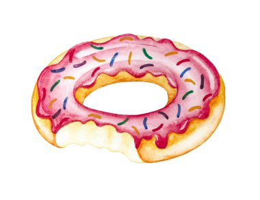 Donut şişirilebilir havuz yüzüyor. Beyaz arkaplanda suluboya çizimi.