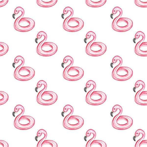 Безшовні Візерунки Рожевий Надувний Басейн Фламінго Плаває Акварельна Ілюстрація Білому — стокове фото