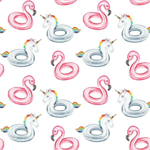 Бесшовный Шаблон Плавает Розовый Пузырь Unicorn Акварель Белом Фоне — стоковое фото