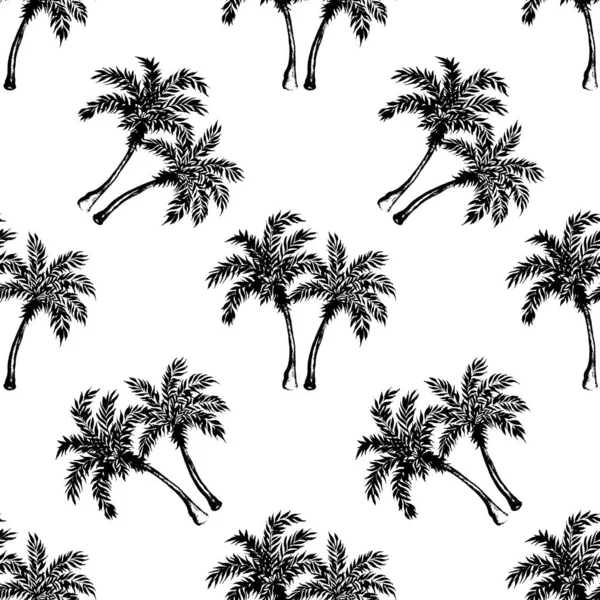 Black White Tropical Seamless Pattern Palm Trees White Background Watercolor — Stock Photo, Image