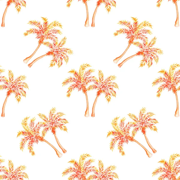 Patrón Tropical Sin Costuras Palmeras Sobre Fondo Blanco Ilustración Acuarela —  Fotos de Stock