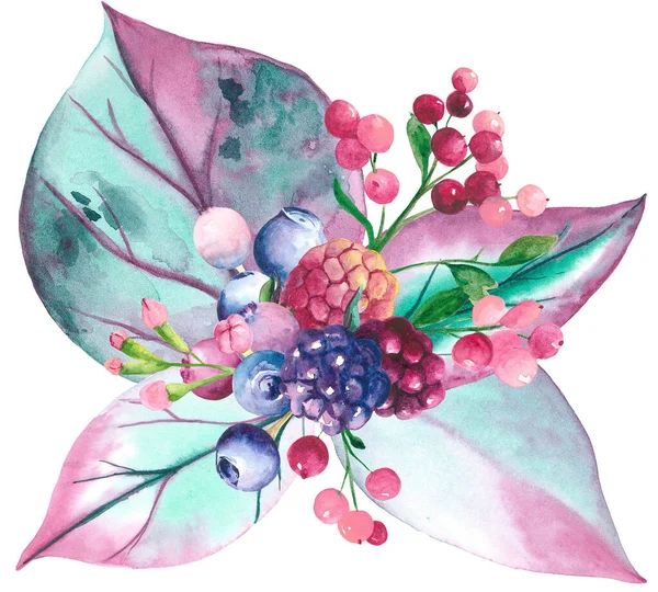 Bouquet di bacche acquerello — Foto Stock