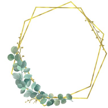 Watercolor gold geometric eucalyptus frame