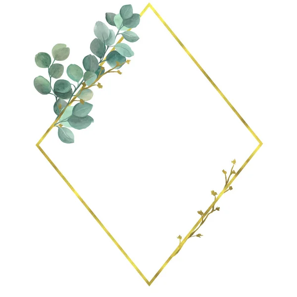 Watercolor gold geometric eucalyptus frame
