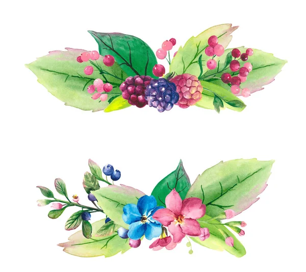 Watercolor two forest berry bouquets