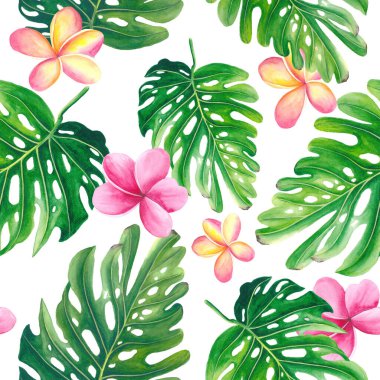 Suluboya tropik çiçekler seamless modeli