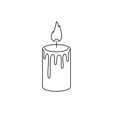 minimal ince çizgi mum ikonu. Felç stili alev logotip lineart grafik tasarımı beyaz arka planda izole edildi. Dua etmek için basit ruhani mum ışığı ve hatıralar için cenaze eşyası.