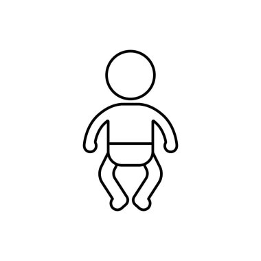 Siyah çizgisel imge bebek. İnsanları çocukluğa sevme kavramı, hassas yaş, çocuk sahibi olma arzusu, küçük çocukların haklarına saygı. resim uyarısı küçük çocuk gemide veya halka açık yerde