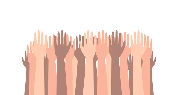 Підняті Руки Різного Кольору Шкіри Концепція Благодійності Натовпу Робочої Сили — стоковий вектор