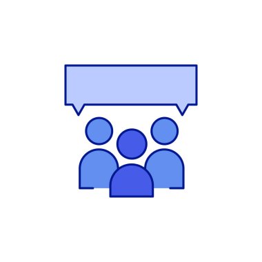 İnsanlar arasındaki çevrimiçi diyalog. Halka açık yerlerde performans konsepti, işbirliği, ifade fikri, bilgi reklamı. Basit bir sanat logosu uygulaması. Beyaz arkaplanda mavi işaret izole edildi