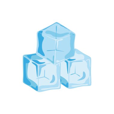three blue ice cubes. concept of freshness and purity, coolness effect for paper, textile. print packaging for drinks, cosmetics and detergents. doodle style isolated on white background. colorfull clipart