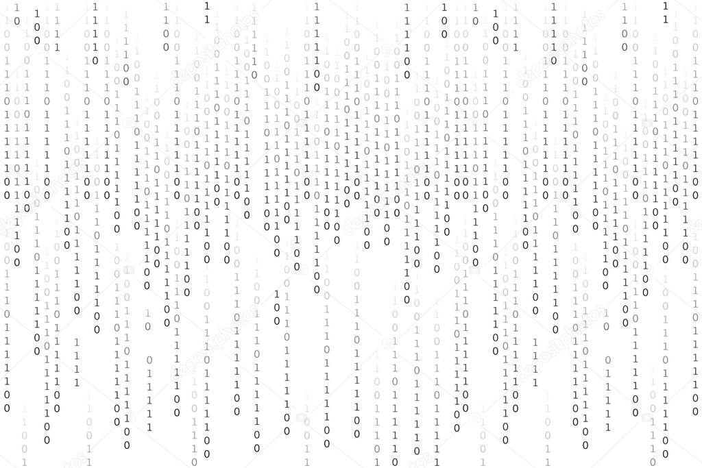 black abstract binary code. concept of text or letter with many 1 and 0. modern graphic cryptogram file. cypher security space. numbers of the computer matrix. simple signs on white background